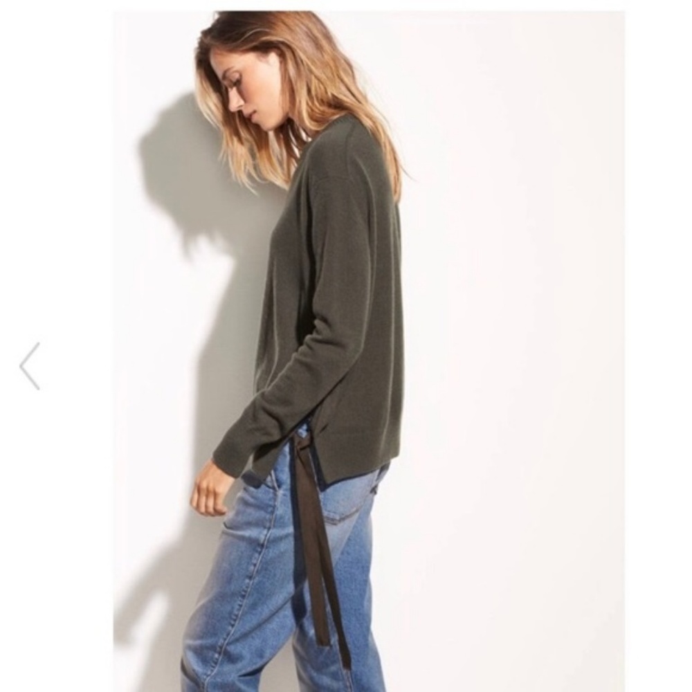 Vince Side Tie Cashmere Super Soft Crew Neck Top